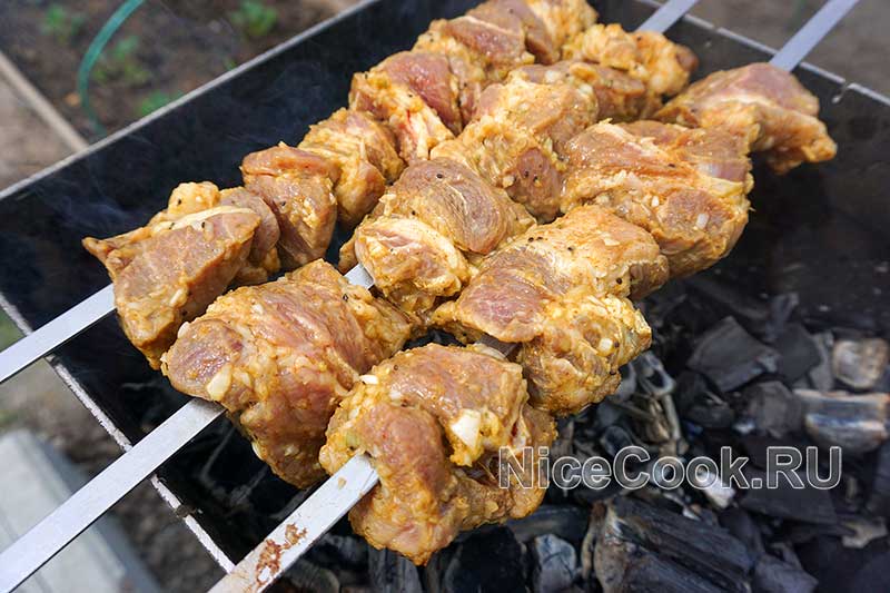 Шашлык из свинины с киви - жарим мясо